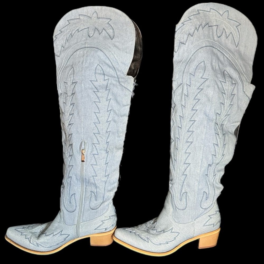 Denim Over the Knee Cowboy Boots